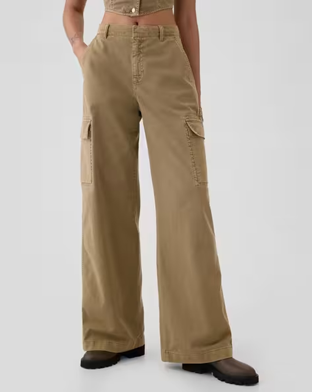 NWT GAP Baggy Cargo Pants Womens 2 Hayes Brown Wide Leg High Rise Pockets Twill